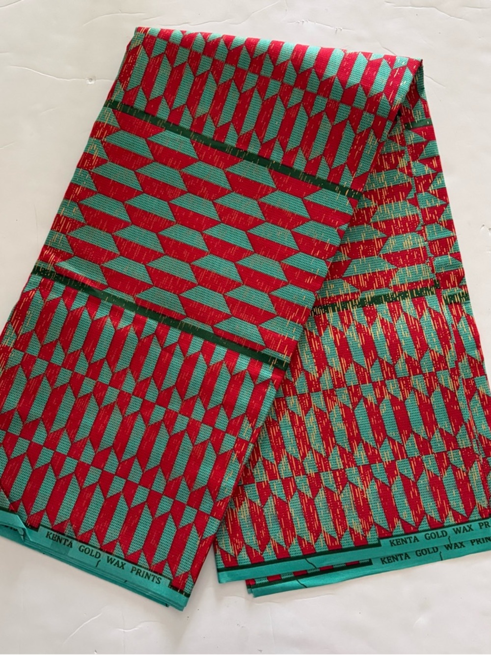 Vibrant Red and Teal Geometric Print Cotton Fabric